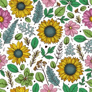 Papier Peint Tournesols Colorés Avec Des Plantes – Image 1