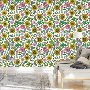 Papier Peint Tournesols Colorés Avec Des Plantes – Image 3