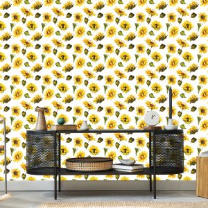 Papier Peint Tournesols Avec Feuilles Vintage – Image 5