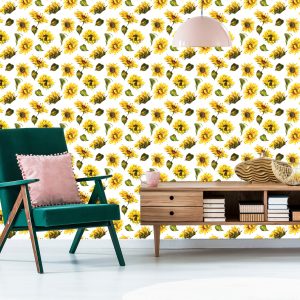 Papier Peint Tournesols Avec Feuilles Vintage – Image 6