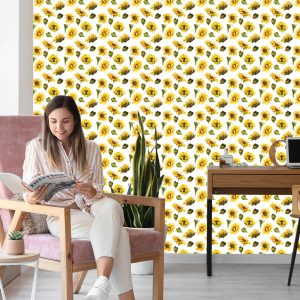 Papier Peint Tournesols Avec Feuilles Vintage – Image 7