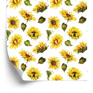 Papier Peint Tournesols Avec Feuilles Vintage – Image 2
