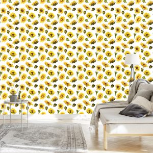 Papier Peint Tournesols Avec Feuilles Vintage – Image 3