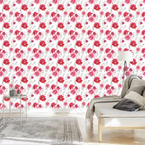 Papier Peint Coquelicots Vintage Avec Des Feuilles – Image 3