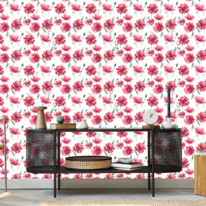 Papier Peint Coquelicots Peints Avec Des Feuilles – Image 5