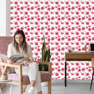 Papier Peint Coquelicots Peints Avec Des Feuilles – Image 7