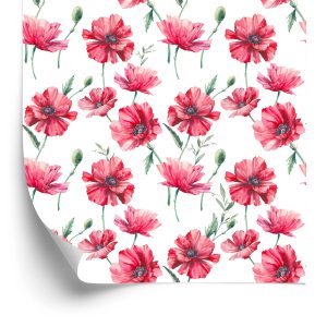 Papier Peint Coquelicots Peints Avec Des Feuilles – Image 2