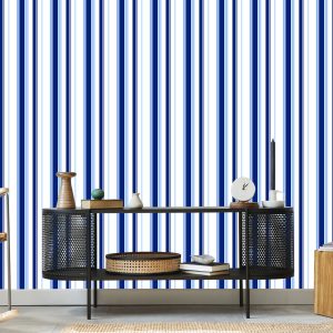 Papier Peint Bleu - Rayures Verticales Blanches – Image 5