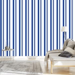 Papier Peint Bleu - Rayures Verticales Blanches – Image 3