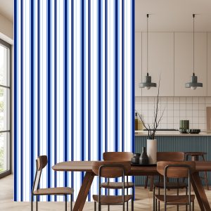 Papier Peint Bleu - Rayures Verticales Blanches – Image 4