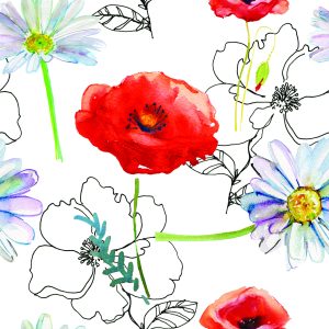 Papier Peint Coquelicots Et Marguerites – Image 1