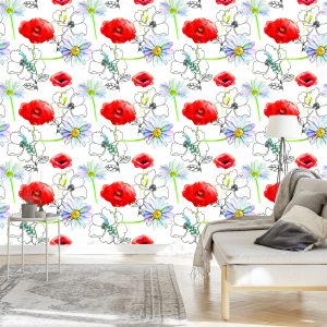 Papier Peint Coquelicots Et Marguerites – Image 3