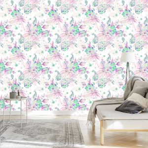 Papier Peint Fleurs, Plantes, Feuilles Pastel – Image 3