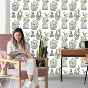 Papier Peint Cactus Avec Des Fleurs – Image 7