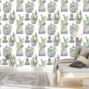 Papier Peint Cactus Avec Des Fleurs – Image 3