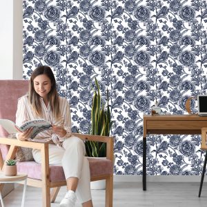 Papier Peint Roses Noires Et Blanches Avec Des Oeillets – Image 7