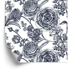 Papier Peint Roses Noires Et Blanches Avec Des Oeillets – Image 2