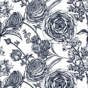 Papier Peint Roses Noires Et Blanches Avec Des Oeillets – Image 1