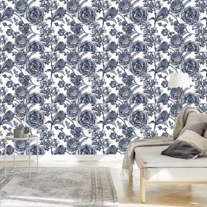 Papier Peint Roses Noires Et Blanches Avec Des Oeillets – Image 3