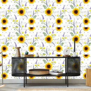 Papier Peint Tournesols Avec Fleurs Des Champs – Image 5