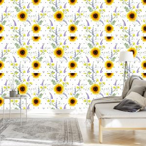 Papier Peint Tournesols Avec Fleurs Des Champs – Image 3