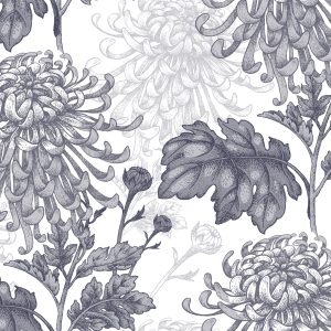 Papier Peint Chrysanthèmes Noirs Et Blancs – Image 1