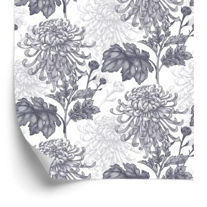 Papier Peint Chrysanthèmes Noirs Et Blancs – Image 2