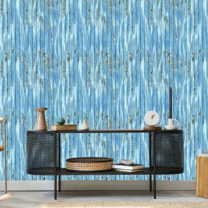 Papier Peint Planches De Bois Bleues Dans Un Style Vintage – Image 5