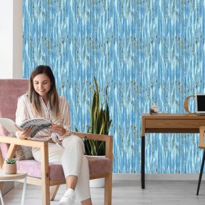 Papier Peint Planches De Bois Bleues Dans Un Style Vintage – Image 7