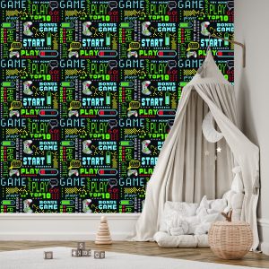Papier Peint Inscriptions Pixélisées Colorées Dans La Chambre Du Garçon – Image 3