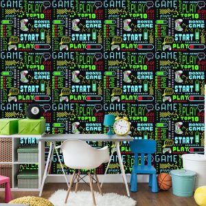 Papier Peint Inscriptions Pixélisées Colorées Dans La Chambre Du Garçon – Image 4