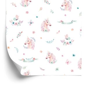 Papier Peint Licornes Parmi Les Fleurs Et Les Papillons – Image 2