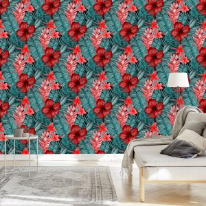 Papier Peint Fleurs Et Feuilles Exotiques – Image 3
