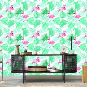 Papier Peint Feuilles De Flamants Roses Tropicaux – Image 5