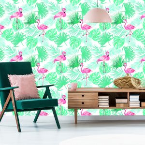 Papier Peint Feuilles De Flamants Roses Tropicaux – Image 6