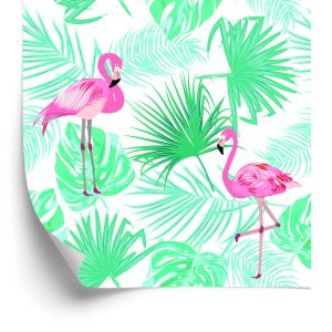 Papier Peint Feuilles De Flamants Roses Tropicaux – Image 2