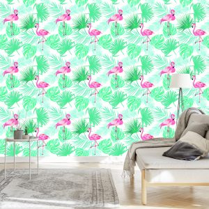 Papier Peint Feuilles De Flamants Roses Tropicaux – Image 3
