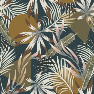 Papier Peint Feuilles Et Figures Géométriques – Image 1