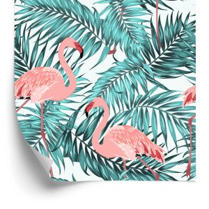 Papier Peint Feuilles Avec Flamants Roses – Image 2