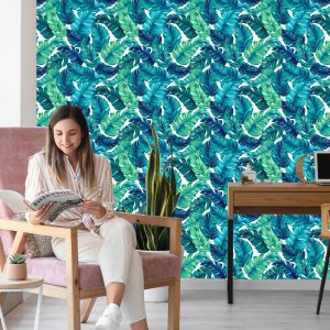 Papier Peint Feuilles Vert-Bleu – Image 7