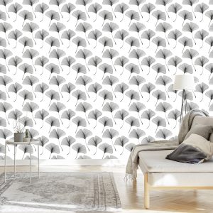 Papier Peint Feuilles Noires Et Blanches – Image 3