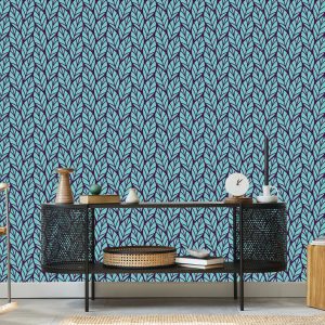 Papier Peint Motif Feuillu Bleu – Image 5