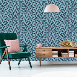 Papier Peint Motif Feuillu Bleu – Image 6