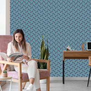 Papier Peint Motif Feuillu Bleu – Image 7