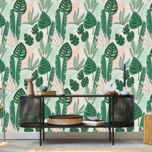 Papier Peint Feuilles Vertes Et Roses – Image 5