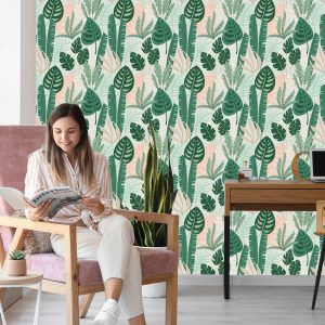 Papier Peint Feuilles Vertes Et Roses – Image 7