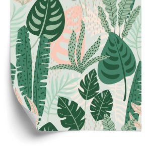Papier Peint Feuilles Vertes Et Roses – Image 2