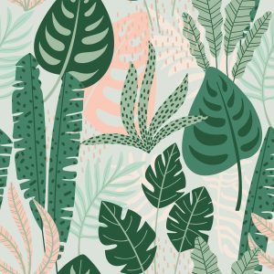 Papier Peint Feuilles Vertes Et Roses – Image 1