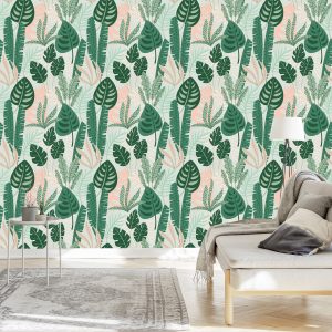 Papier Peint Feuilles Vertes Et Roses – Image 3