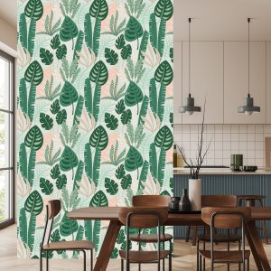 Papier Peint Feuilles Vertes Et Roses – Image 4